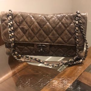 CHANEL GRAY AGE LEATHER 31 RUE CAMBON HANDBAG